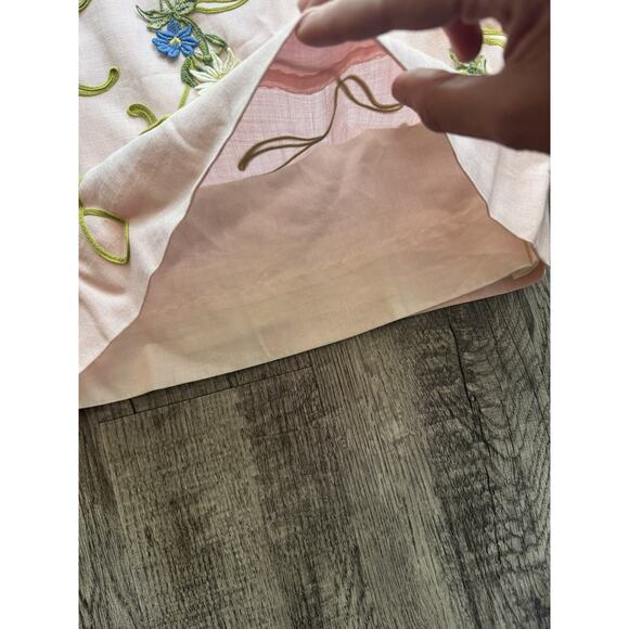 1950s Minx Modes Vintage Garden Cocktail Dress Pink Embroidered Floral Flower XS - Picture 9 of 16